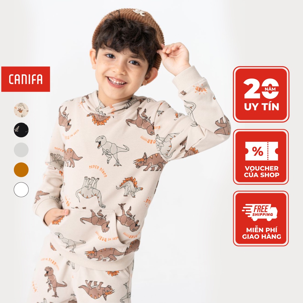 Áo nỉ bé trai CANIFA chất liệu cotton dài tay có mũ in họa tiết 2TW23W005