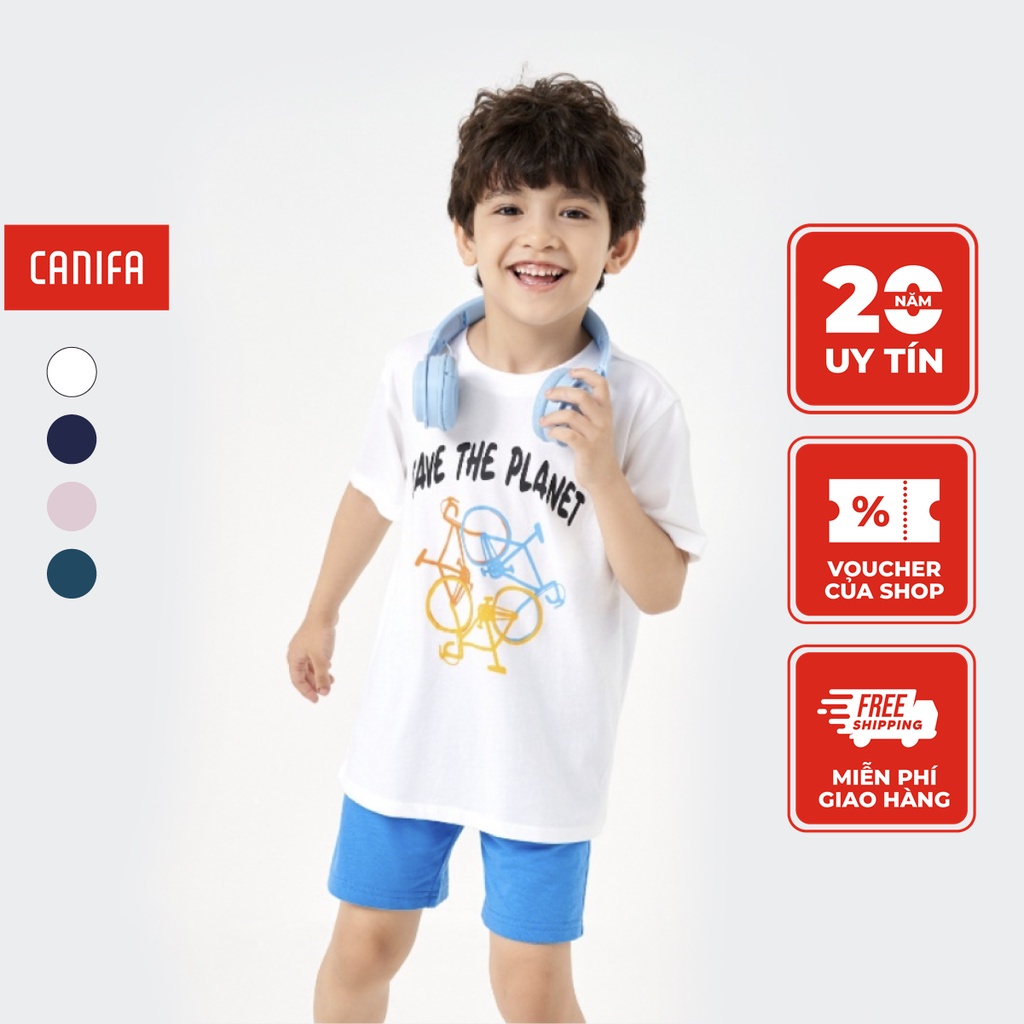 Áo phông unisex trẻ em CANIFA chât liệu 100% cotton, cổ tròn tra bo, tay cộc 3TS23S002