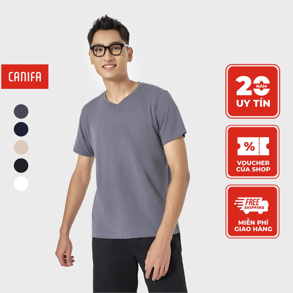 Áo phông nam ngắn tay CANIFA chất liệu 100% cotton thấm hút tốt, thiết kế cổ tim trẻ trung, nhiều màu lựa chọn 8TS22A003