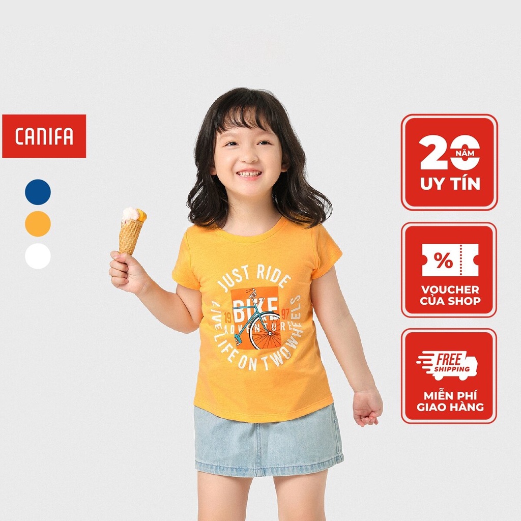 Áo phông bé gái CANIFA 100% cotton cổ tròn tra bo, tay cộc 1TS23S004