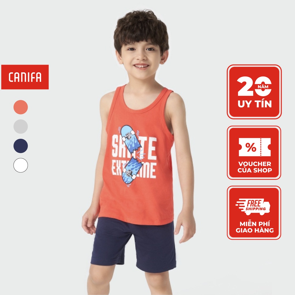 Áo ba lỗ bé trai CANIFA chất liệu 100% cotton, cổ tròn 2TA23S001