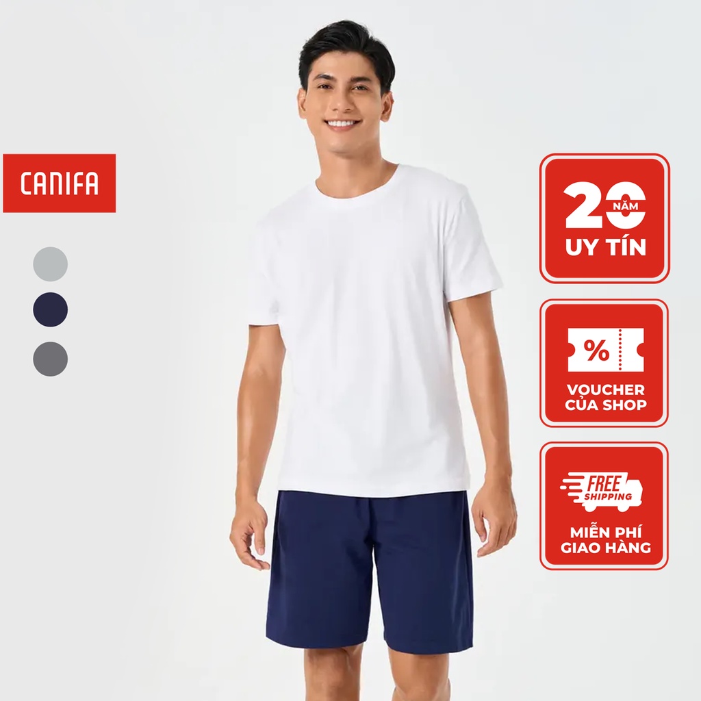 Quần sooc nam CANIFA mặc nhà chất liệu vảy cá cotton pha, cạp chun 8LB22A002