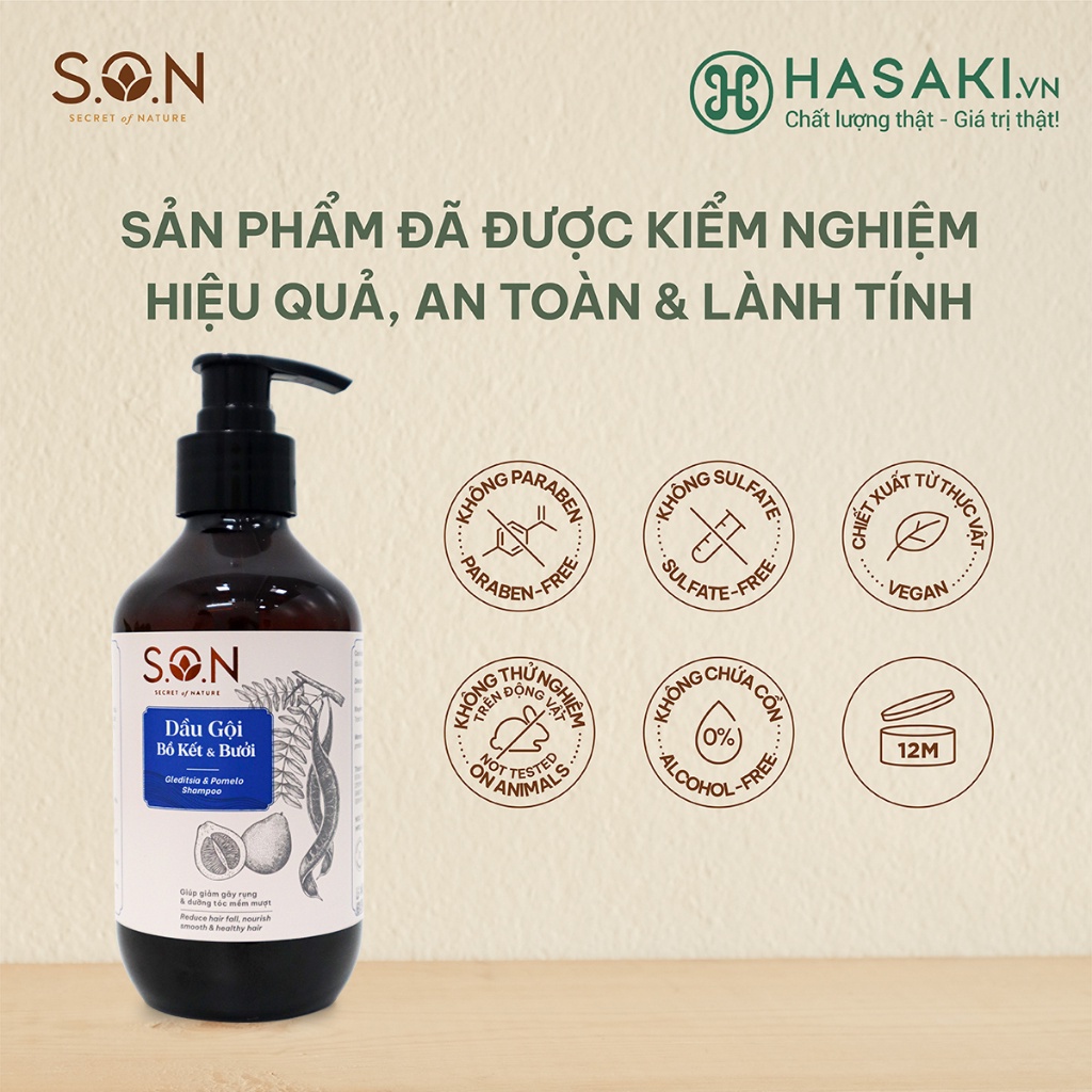 Dầu gội S.O.N Bồ kết & Bưởi 250ml chuyên dành cho tóc gãy rụng 100% thiên nhiên MỚI