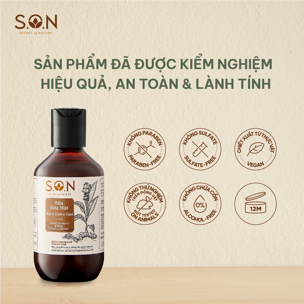 Sữa rửa mặt nghệ đen & gạo S.O.N dành cho da khô 100ml