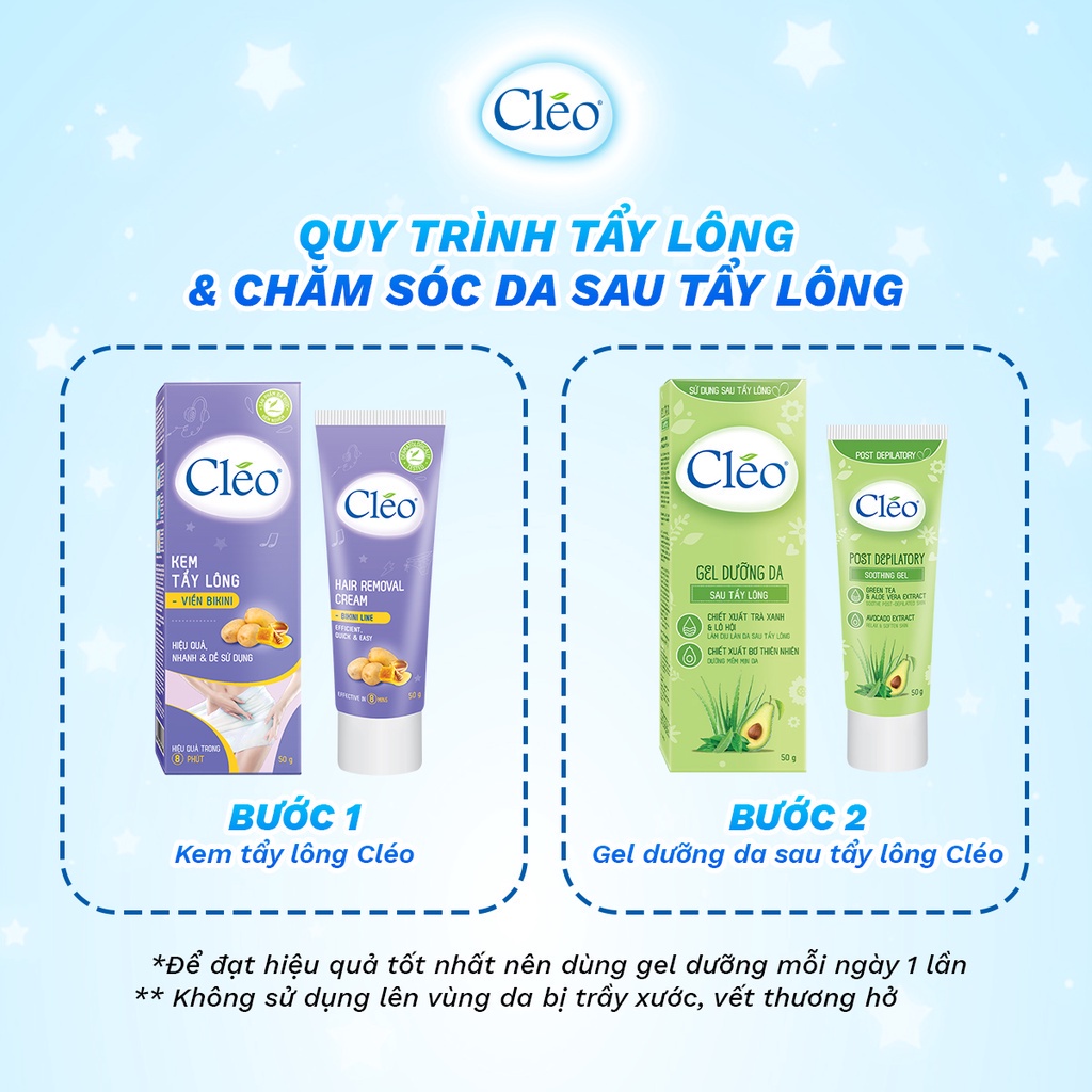 Bộ tẩy lông toàn thân Cléo 190g cho da nhạy cảm an toàn, hiệu quả, kem tẩy lông nách, chân tay và bikini