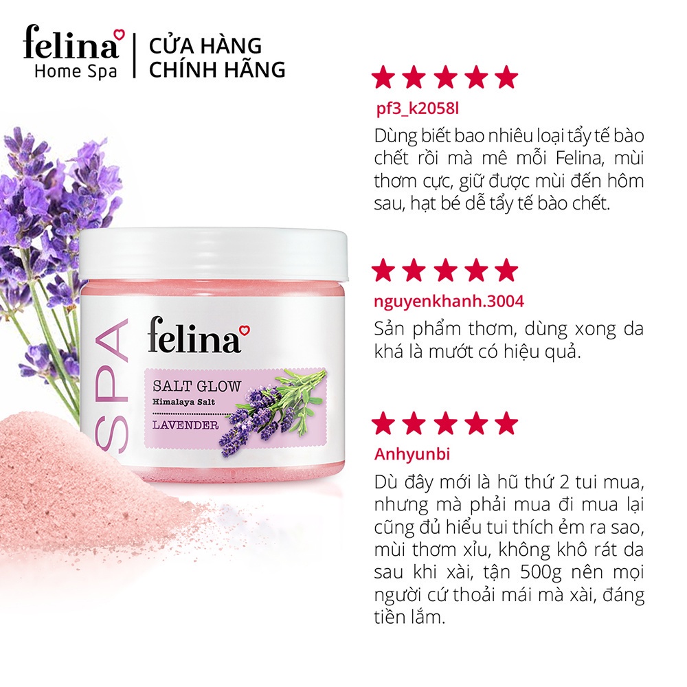 Muối tắm tẩy tế bào chết body Felina Home Spa muối hồng Himalaya 100g/500g cho da căn mướt