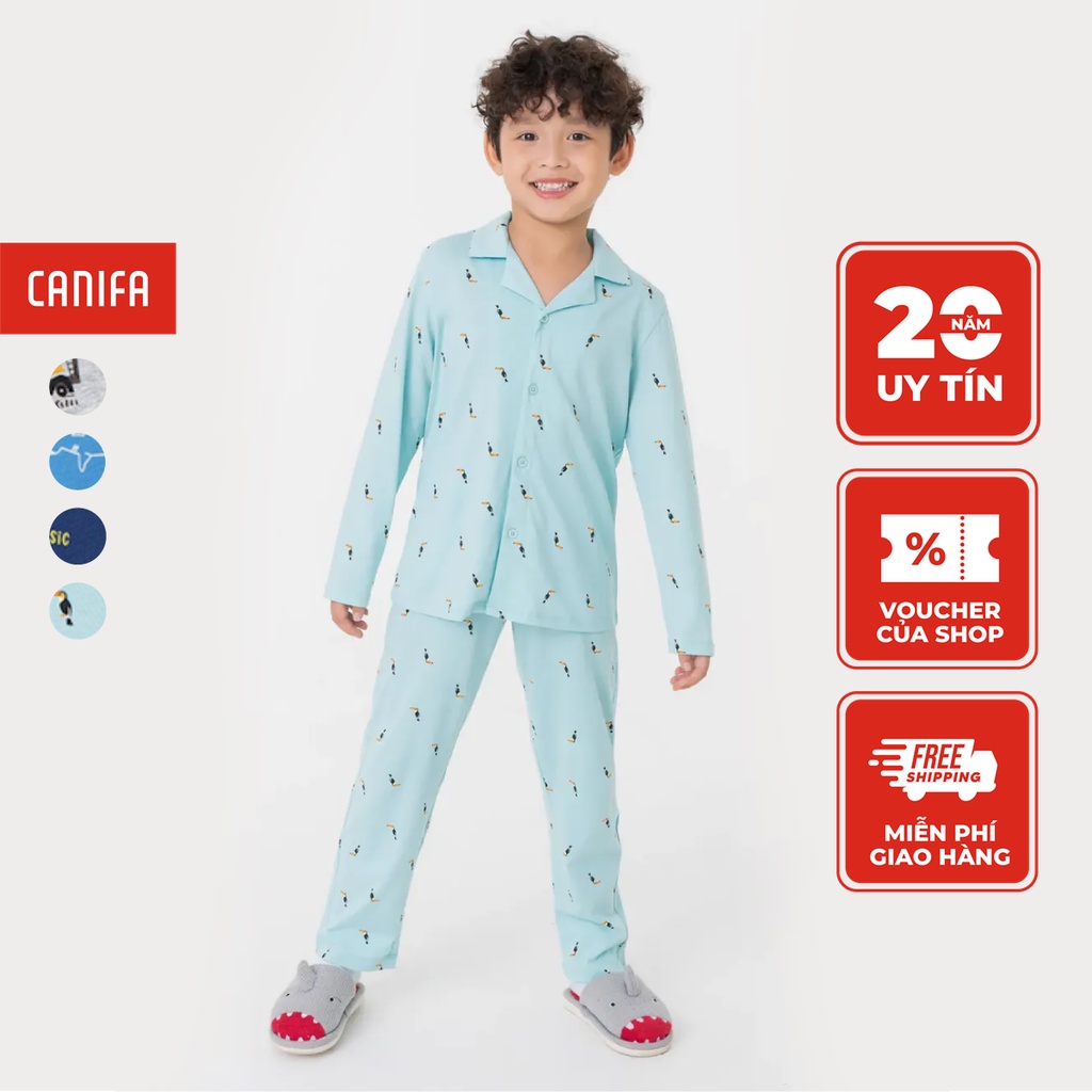 [Mã FADEP2212 giảm 10k đơn từ 99k] Bộ pyjama bé trai CANIFA chất liệu cotton áo dài tay quần dài in họa tiết 2LS23W011