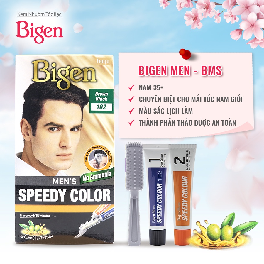 Thuốc nhuộm phủ bạc Bigen Men Speedy Color 80ml dành cho nam, nhuộm tóc bạc hoàn toàn, dạng kem