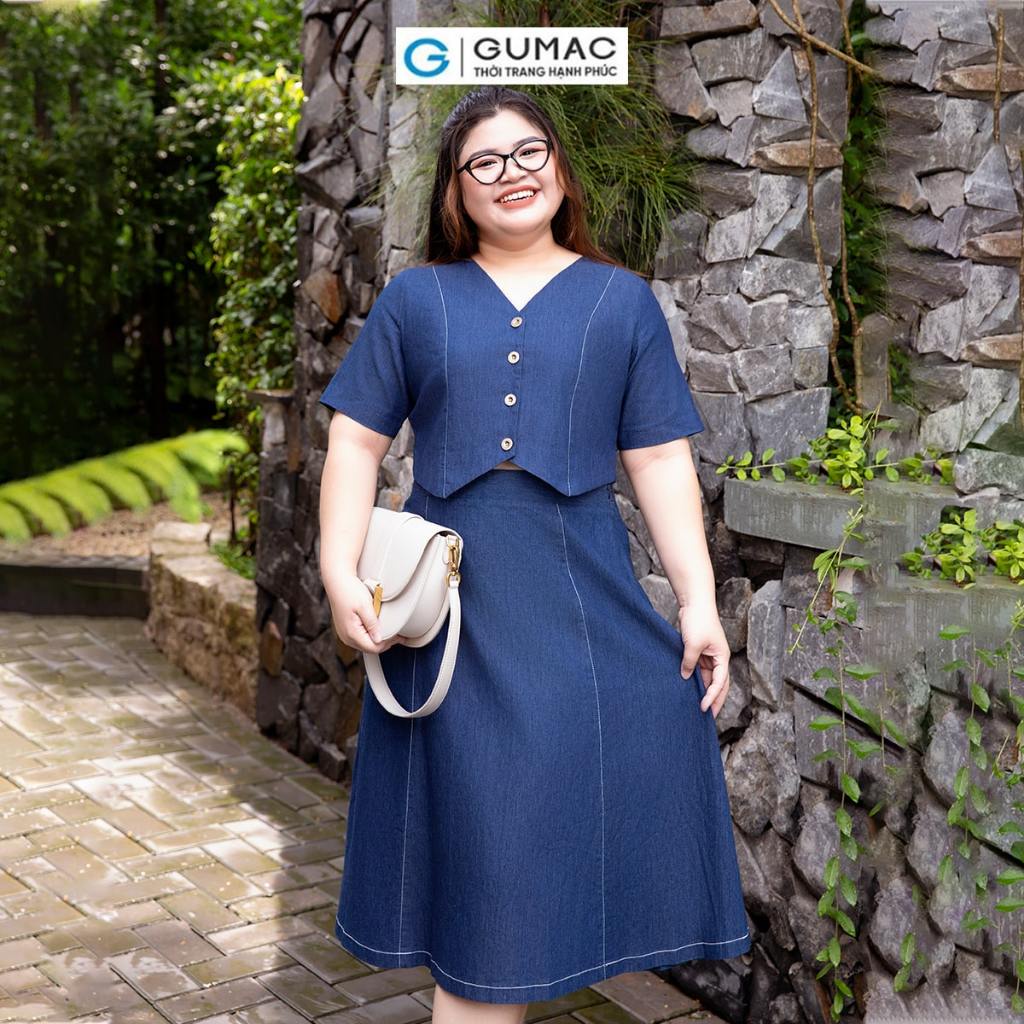 Set lẻ Áo kiểu bigsize dáng lửng GUMAC AD10033 - Chân váy A viền chỉ thời trang GUMAC VD10034