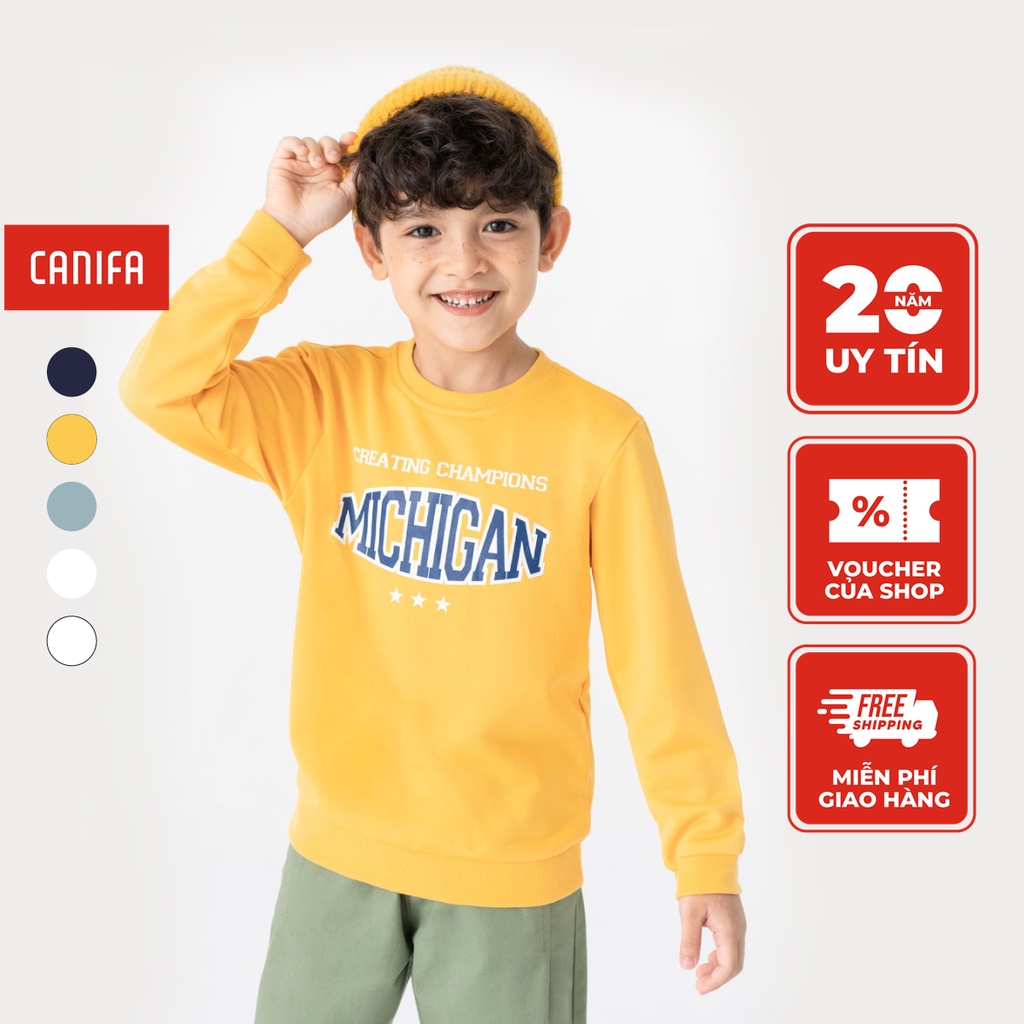 Áo nỉ bé trai CANIFA cổ tròn dài tay bo gấu có hình in 2TW23W009