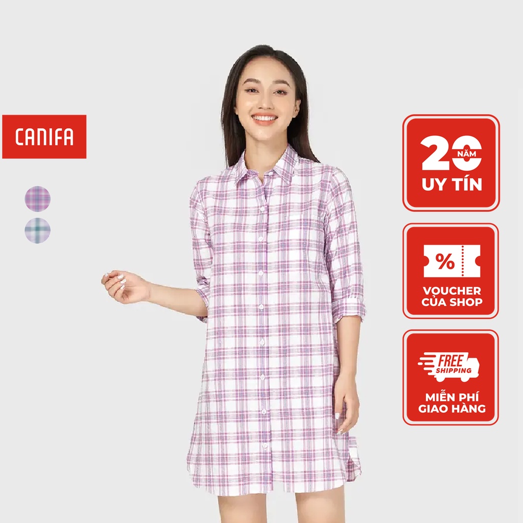 Váy liền nữ CANIFA caro dài tay - 6DS21S003