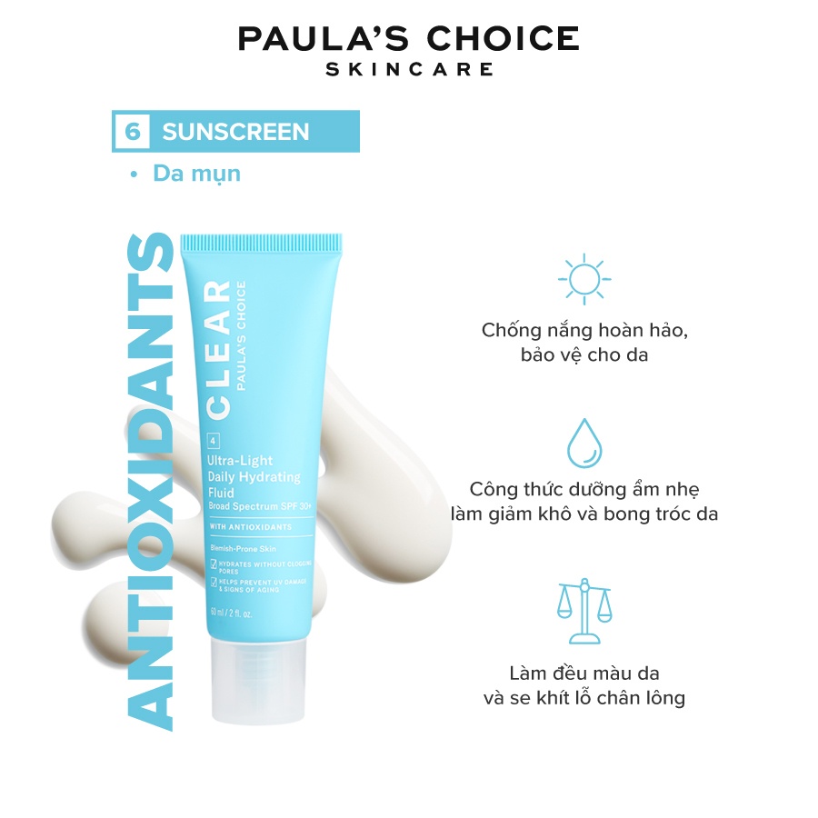Kem chống nắng dạng sữa siêu nhẹ dành cho da mụn Paula’s Choice Clear Ultra-Light Daily Fluid SPF 30 - 60 ml 6130.1