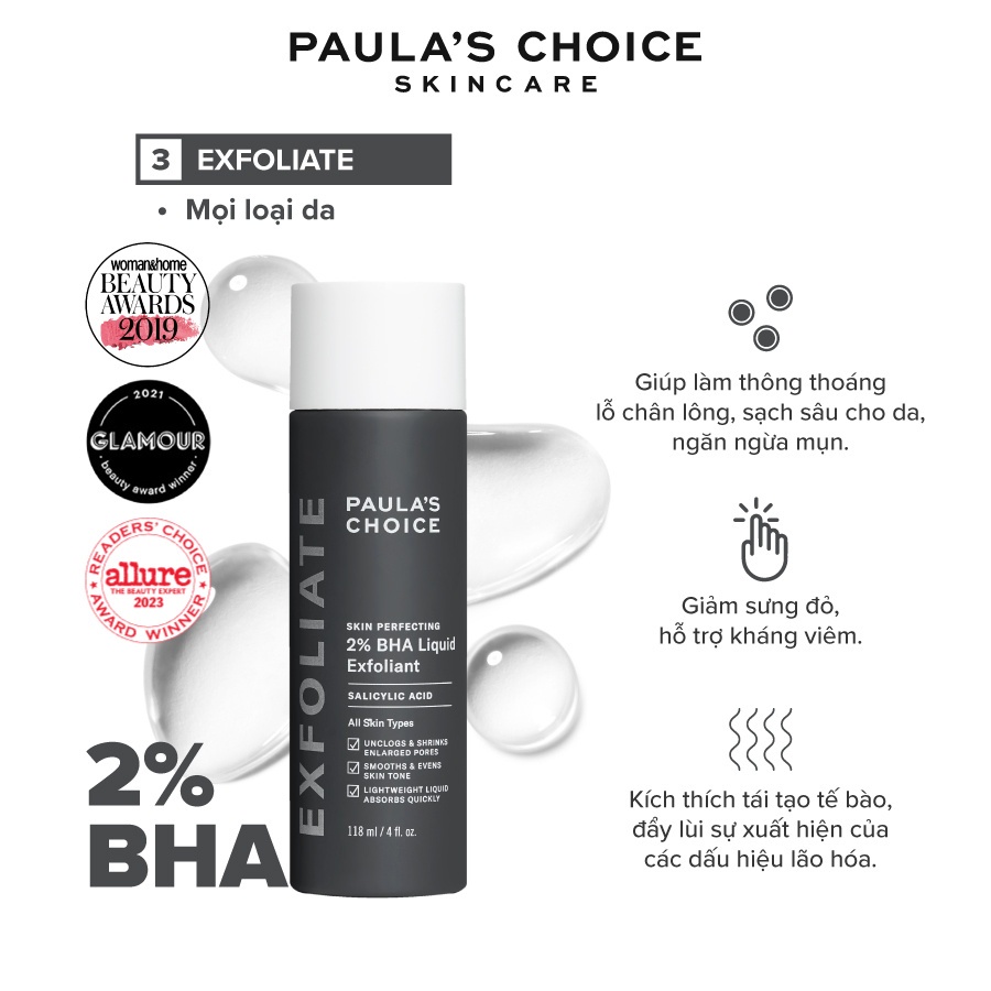 Dung dịch loại bỏ tế bào chết Paula's Choice 2% BHA Liquid Exfoliant 118 ml 2010.1