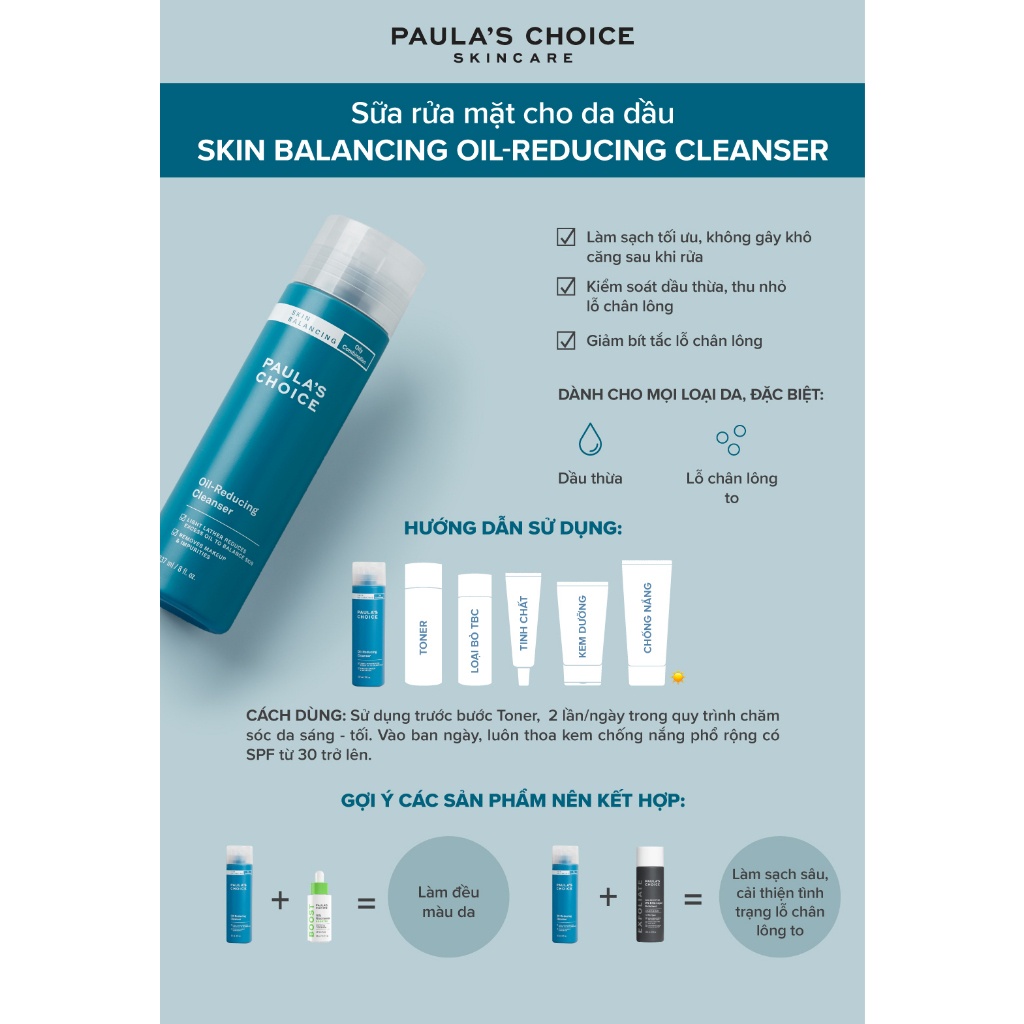 Sữa rửa mặt cho da dầu Paula’s Choice Skin Balancing Oil Reducing Cleanser 237ml 1150.1