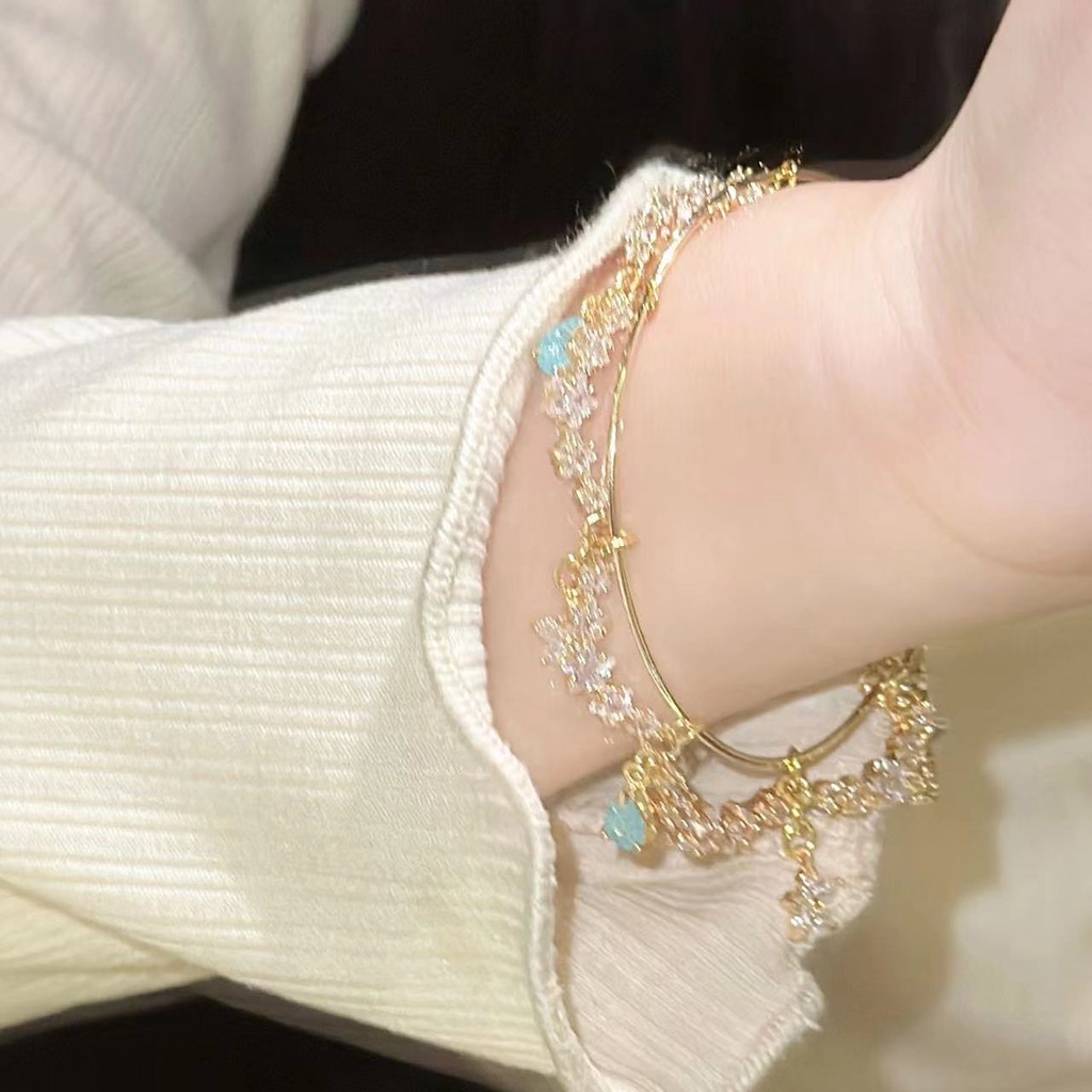 Vòng Đeo Tay Mặt Trăng Và Ngôi Sao Đính Đá zircon Phối Tua Rua Thời Trang Cao Cấp