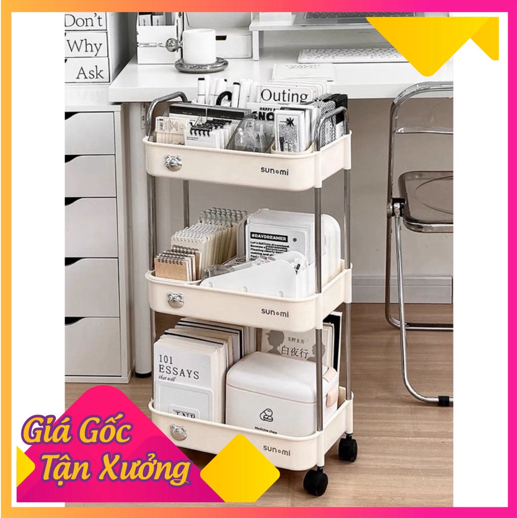 Kệ Để Đồ 3 Tầng Đa Năng SUN.MI, Kệ Đựng Đồ Có Bánh Xe khosigiadung.store