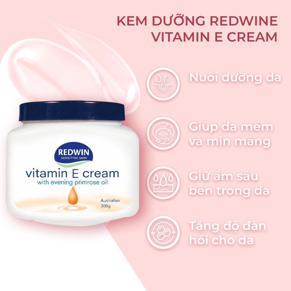 Kem dưỡng da mềm mịn, ngăn ngừa nếp nhăn Redwin Vitamin E Cream 300g Úc - HANA