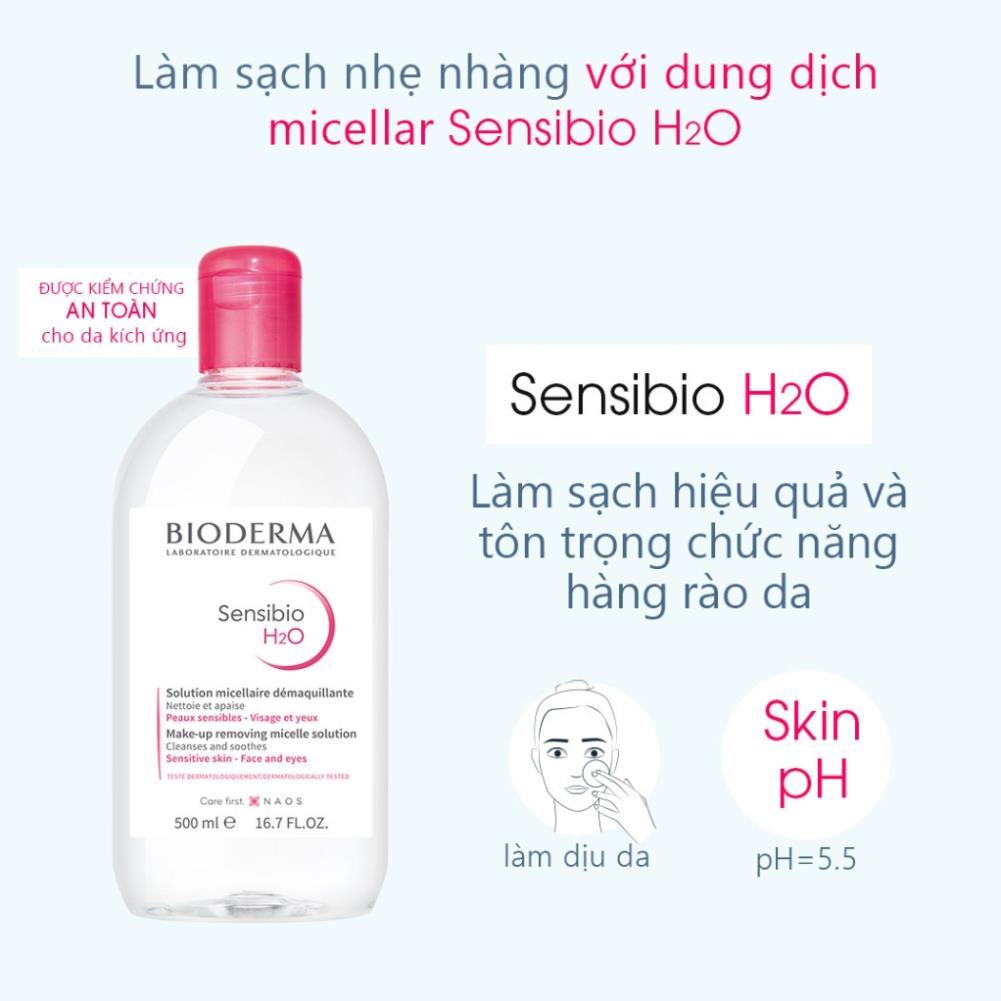 Nước tẩy trang BIODERMA 500ml Crealine, Sensibio H2O - Pháp chính hãng - HANA