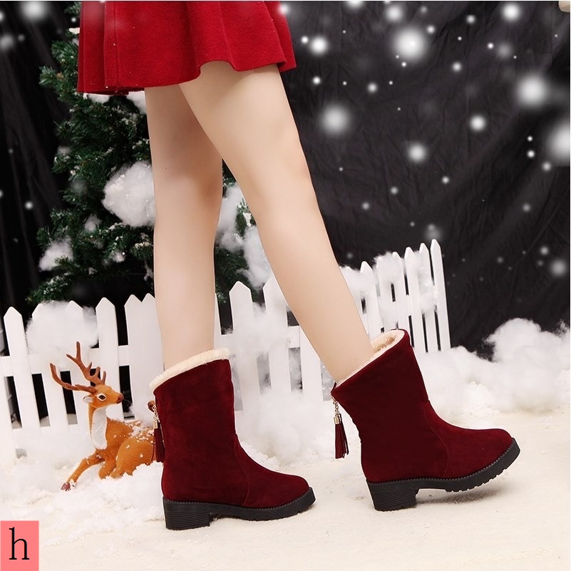 Giày Bốt Đi Tuyết Đế Dày Lót Lông Cừu Dày Dặn Phong Cách Mới Thời Trang Mùa Đông Cho Nữ