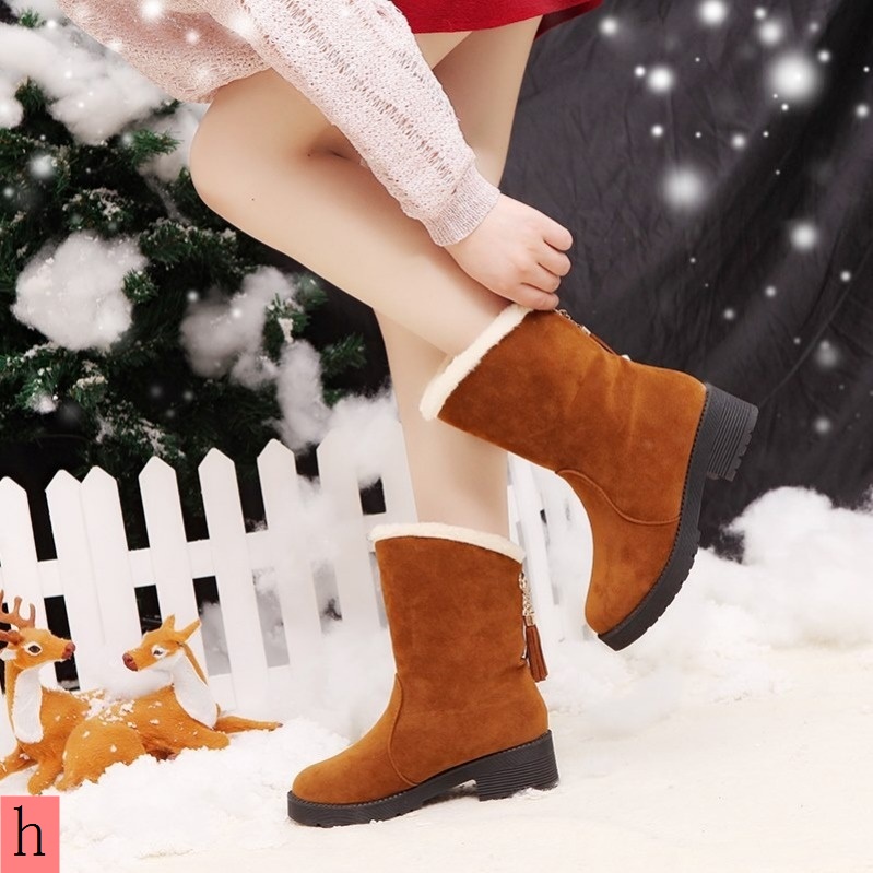 Giày Bốt Đi Tuyết Đế Dày Lót Lông Cừu Dày Dặn Phong Cách Mới Thời Trang Mùa Đông Cho Nữ