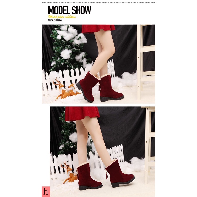 Giày Bốt Đi Tuyết Đế Dày Lót Lông Cừu Dày Dặn Phong Cách Mới Thời Trang Mùa Đông Cho Nữ