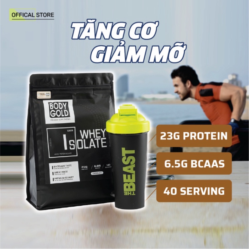 Sữa Dưỡng Chất Tăng cơ giảm mỡ Whey Isolate Body Gold Túi 1Kg + Bình Shaker