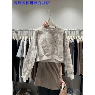Áo Nỉ Tay Dài Cổ Tròn Thêu Hình Chuột mickey Thời Trang Thu Đông Dành Cho Nữ