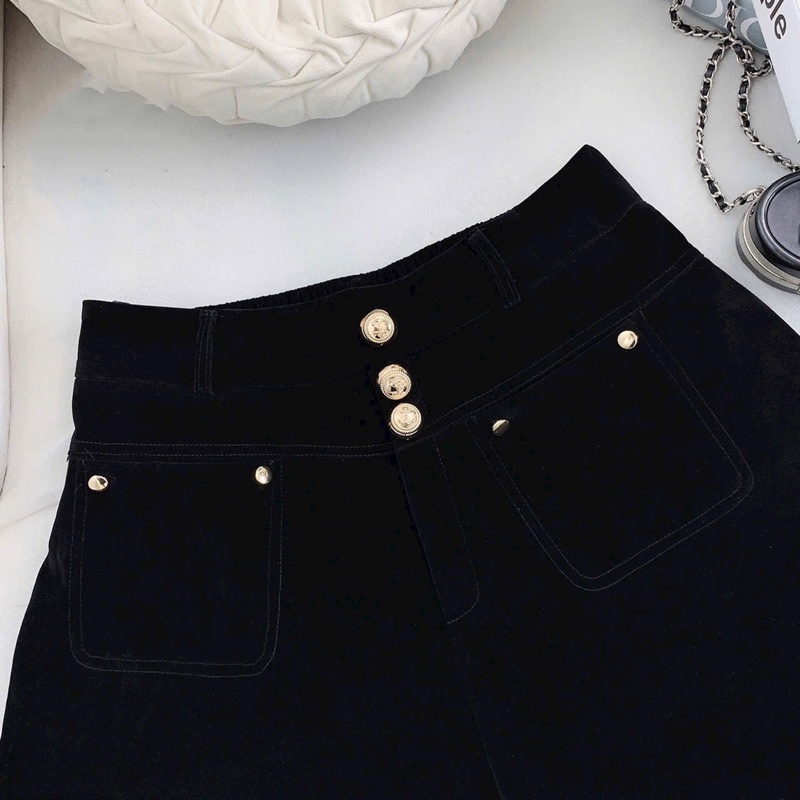 Quần Short Nhung 3 Khuy Cạp Cao _Bigsize