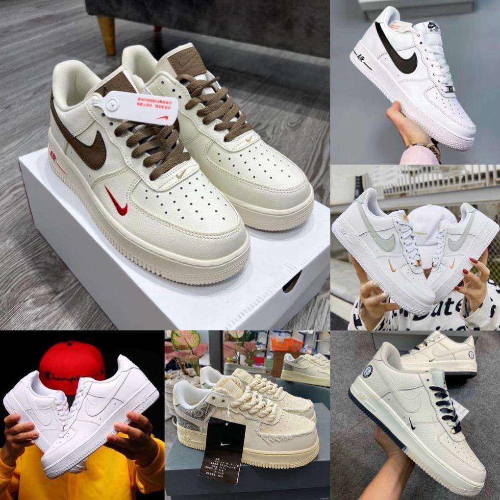 Giày sneaker nike_trắng AF1 vạch nâu Hot trend nam nữ, Giày FORCE 1 full trắng nâu dùng đi học,tập gym,chạy bộ