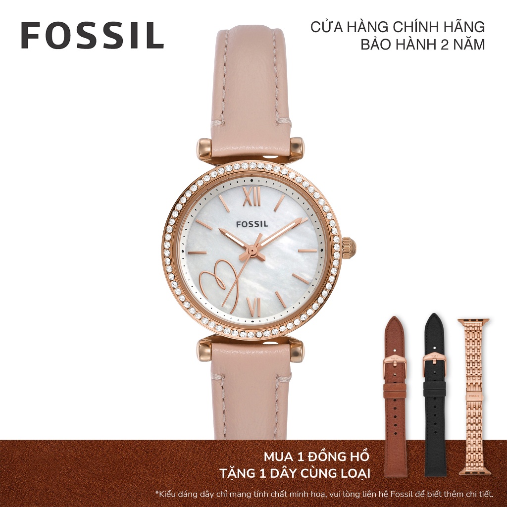 Đồng hồ nữ Fossil Carlie ES5268 dây da - màu hồng