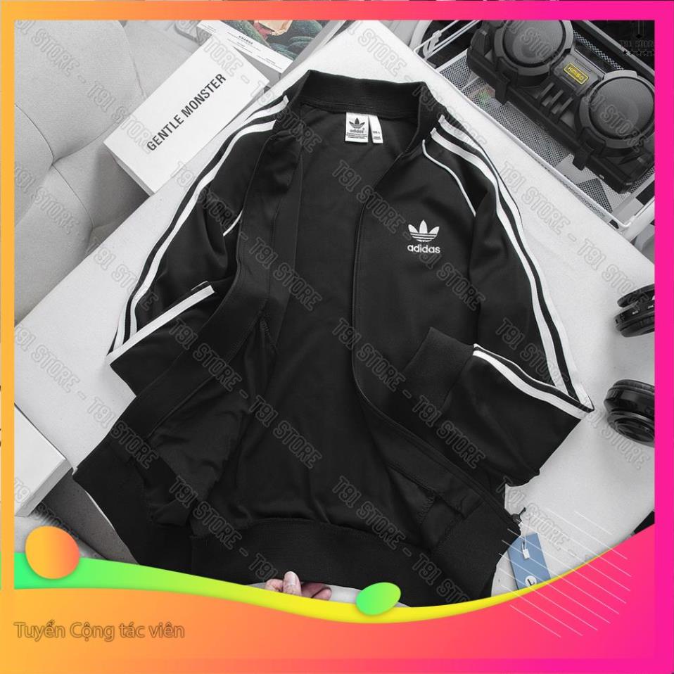 Áo Khoác Adidas Thể Thao Chất Thun Dày Dặn Chống Gió - Áo Bomber Nam Nữ 3 Sọc Hình Thêu Cao Cấp