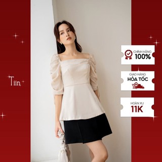 TIIN STORE Áo cổ vuông chun vai tay rút nhún peplum by Tiin