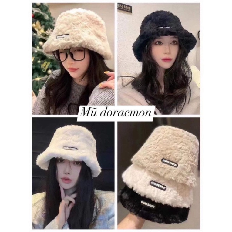 Mũ Nón Bucket Lông Mềm Doraemon Vành Nhỏ Giữ Ấm Cho Nữ 🌸free ship🌸