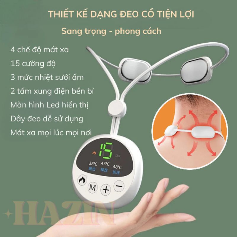 Máy Massage cổ vai gáy sưởi ấm 3 mức nhiệt,máy massage mini Hazin 15cường độ 4chế độ xoa bóp sâu giãn cơ giảm đau mỏi cổ