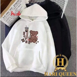 Áo hoodie gấu uống trà sữa HDA1120