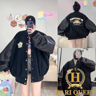 Áo khoác bomber nam nữ thêu chữ A tay da siêu hot 2025 form to rộng HARIQUEEN