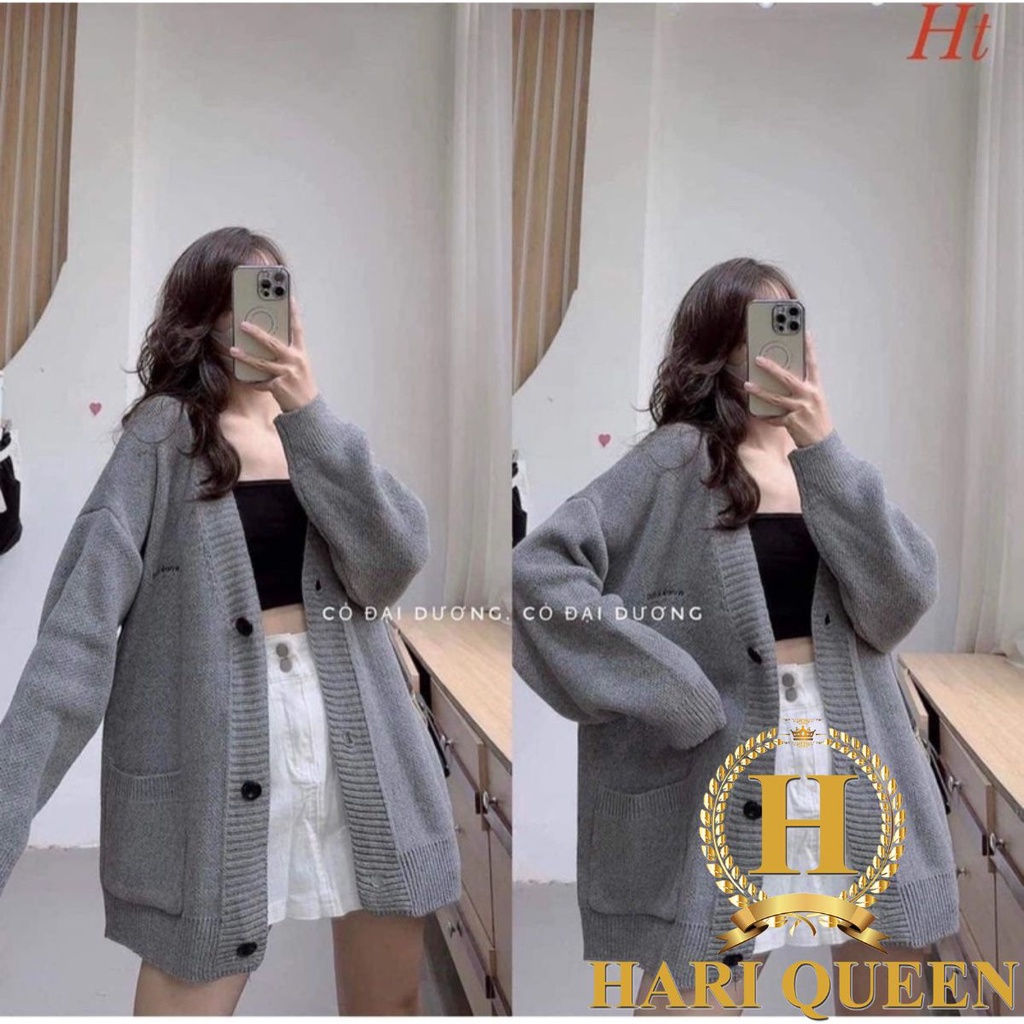 Áo cadigan dòng chữ nhỏ nỉ cottong dày form rộng HARIQUEEN
