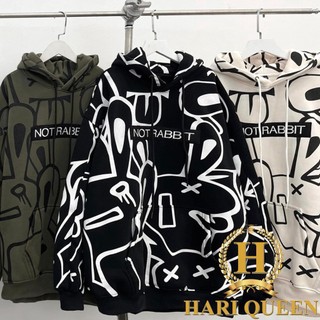 Áo hoodie thỏ in kín not rabbit form rộng tay bồng mẫu hot 2023 hariqueen