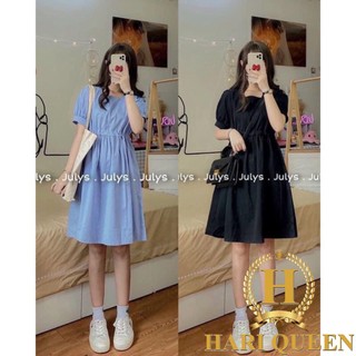 Váy cổ vuông chun eo - Đầm tiểu thư bánh bèo phong cách hàn quốc HARIQUEEN