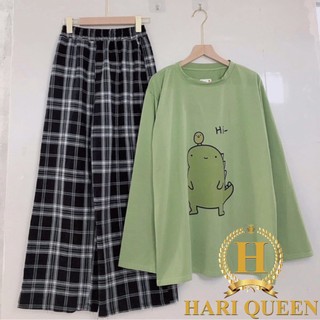 Sét áo thun khủng long Hi + quần kẻ HARI1120