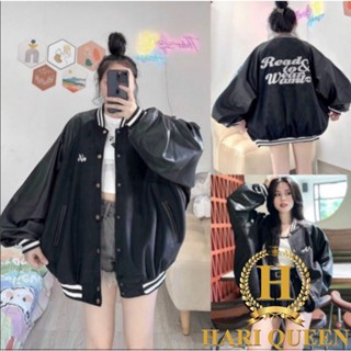 Áo khoác bomber nam nữ chữ Read tay da tay bồng fom rộng hàng bán shop HARIQUEEN