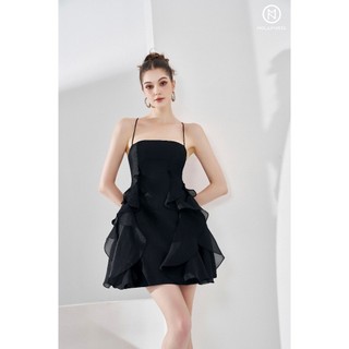 MOLLYNISTA Đầm thiết kế taffeta phối bèo tơ nhũ quyến rũ nữ tính cao cấp đi chơi đi tiệc