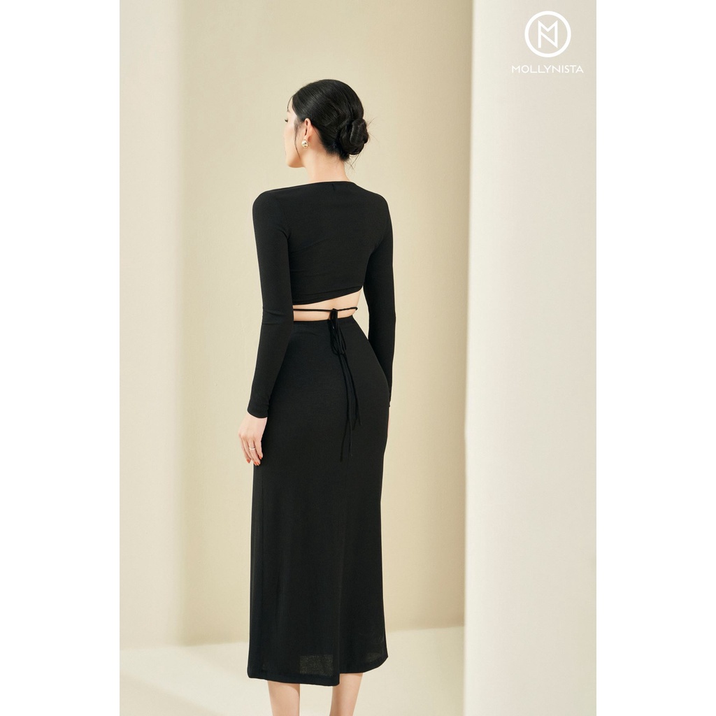 MOLLYNISTA - Set Linson áo váy thun tăm cut out quyến rũ tôn dáng trendy thiết kế cao cấp