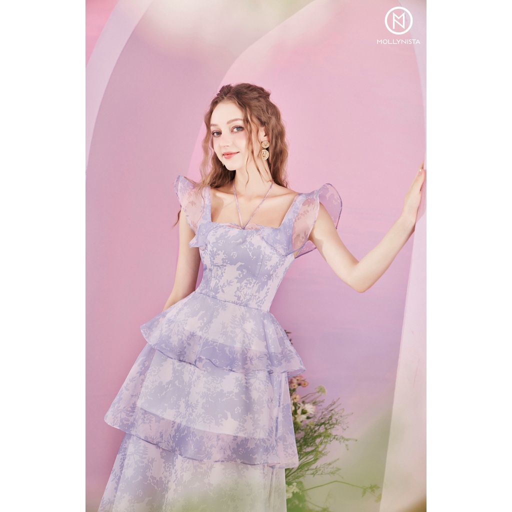 MOLLYNISTA (SALE 53%) Đầm thiết kế hoa organza 3 tầng thanh lịch nữ tính thiết kế cao cấp form ôm tôn dáng