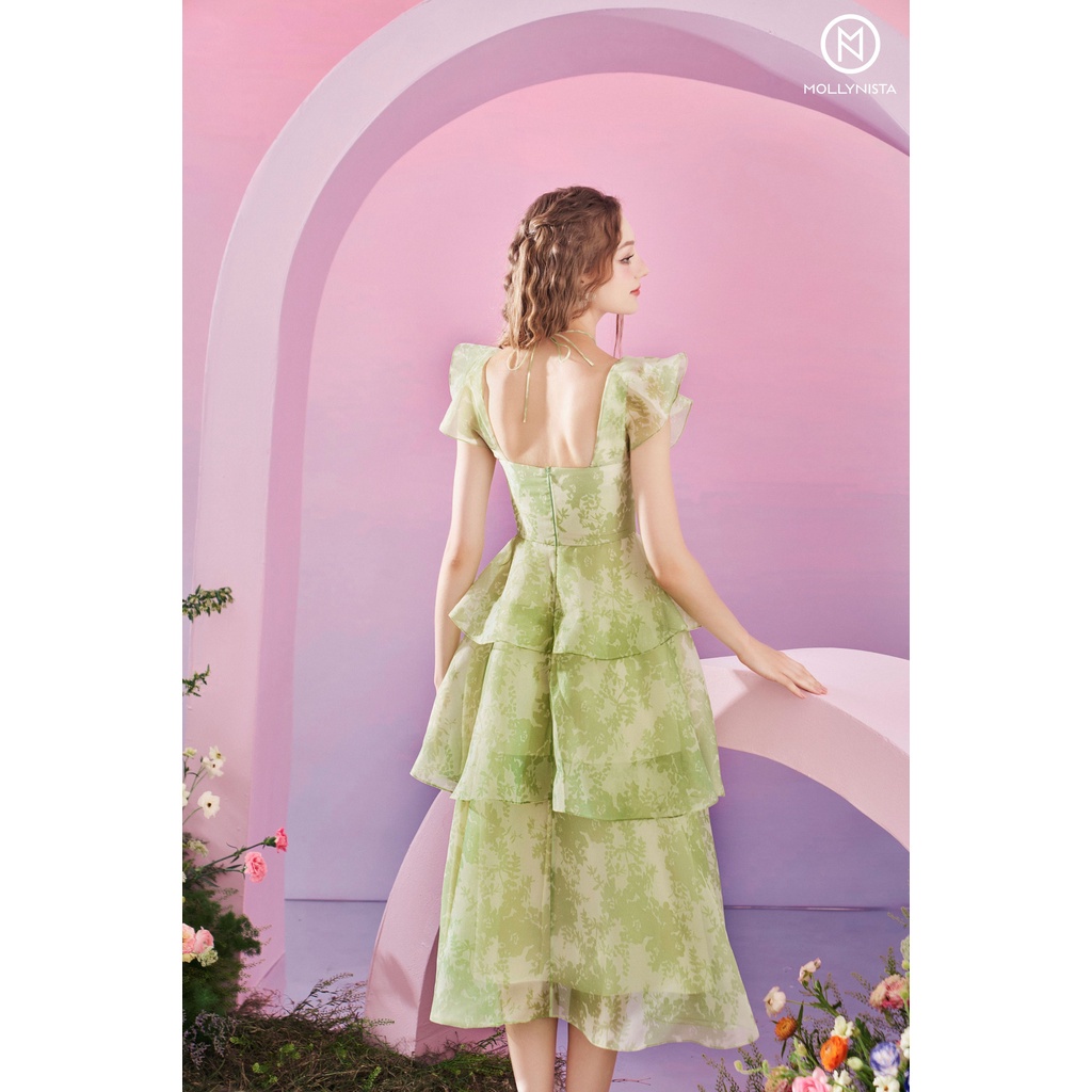 MOLLYNISTA (SALE 53%) Đầm thiết kế hoa organza 3 tầng thanh lịch nữ tính thiết kế cao cấp form ôm tôn dáng