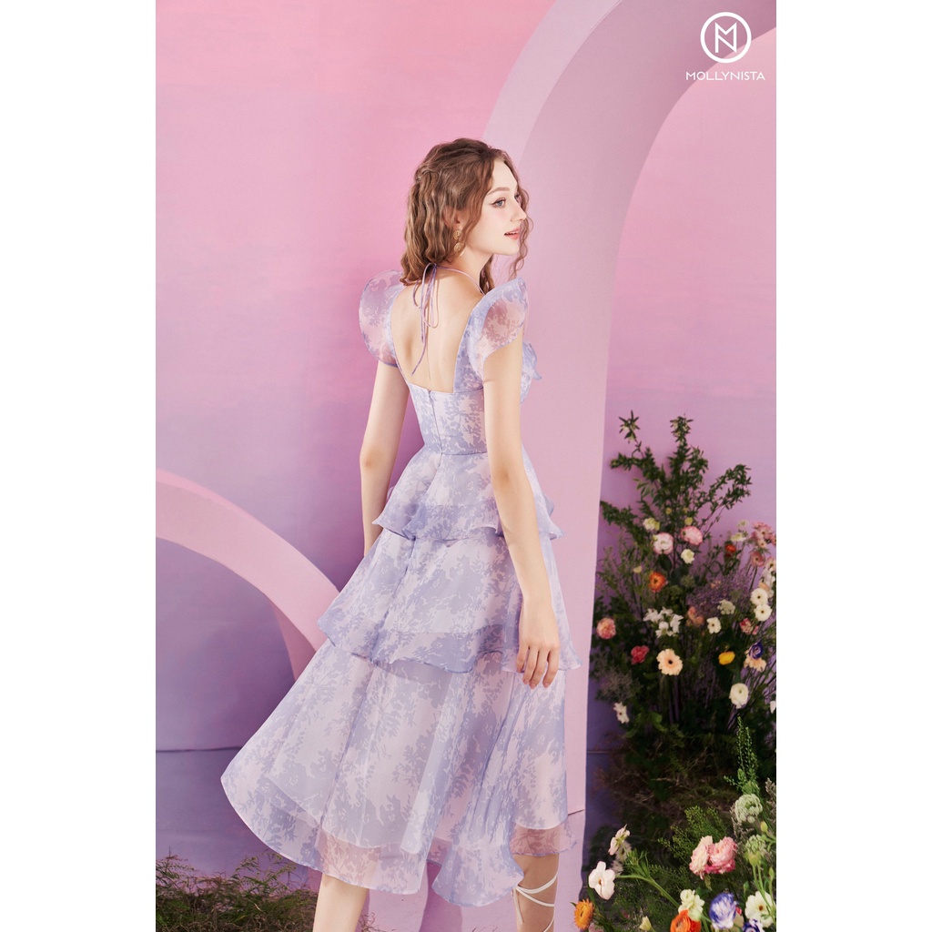 MOLLYNISTA (SALE 53%) Đầm thiết kế hoa organza 3 tầng thanh lịch nữ tính thiết kế cao cấp form ôm tôn dáng