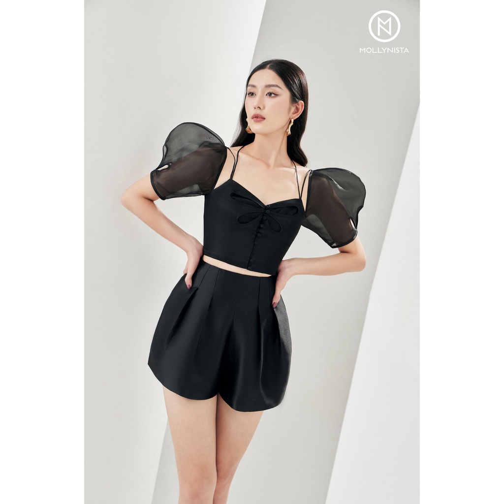 MOLLYNISTA - Áo kiểu Merisa von tơ nhũ croptop khoét cánh hoa quyến rũ nữ tính thiết kế cao cấp đi chơi đi tiệc gợi cảm