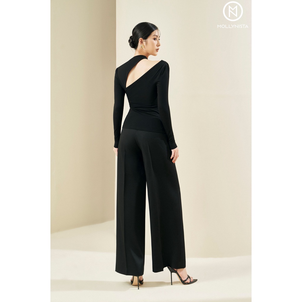 MOLLYNISTA  Áo thiết kế Kira thun cao cấp tay dài khoét chéo cut out thanh lịch quyến rũ nữ tính cao cấp