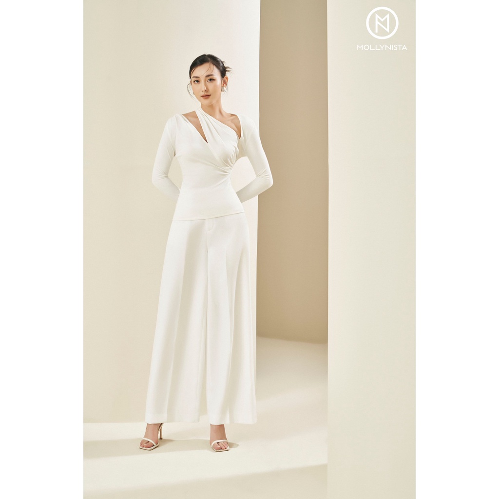 MOLLYNISTA  Áo thiết kế Kira thun cao cấp tay dài khoét chéo cut out thanh lịch quyến rũ nữ tính cao cấp