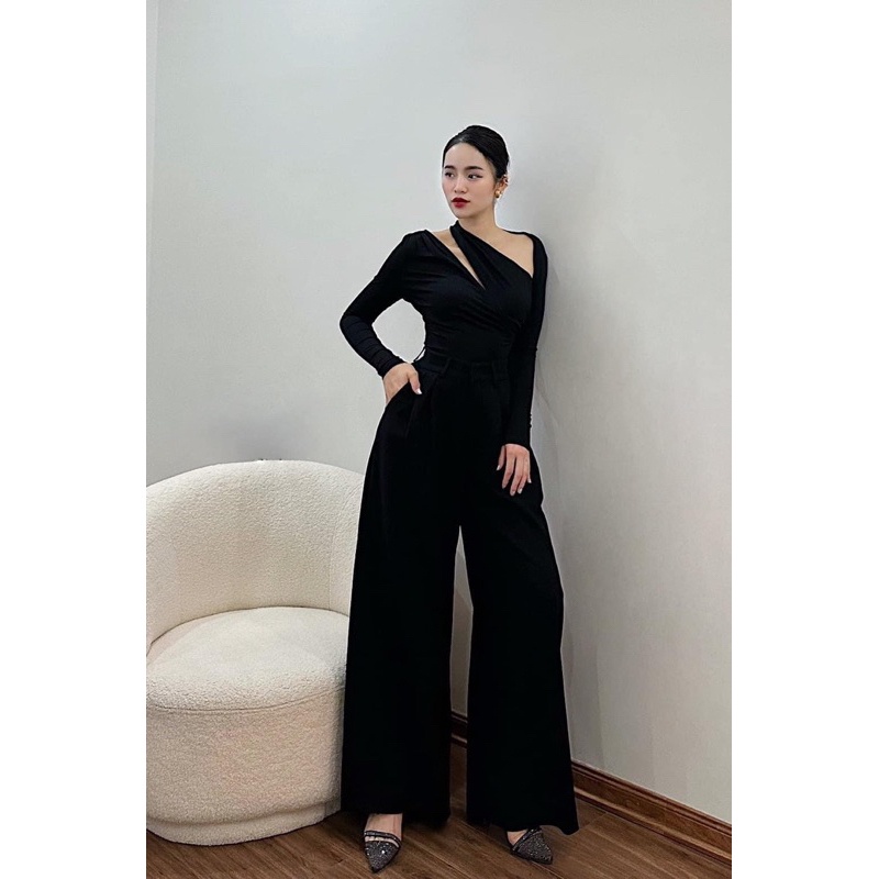 MOLLYNISTA  Áo thiết kế Kira thun cao cấp tay dài khoét chéo cut out thanh lịch quyến rũ nữ tính cao cấp